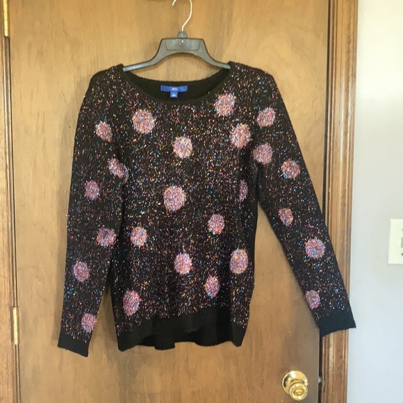 Relisted Apt 9 sweater black multi color metallic accent polka dot casual winter - Picture 6 of 16
